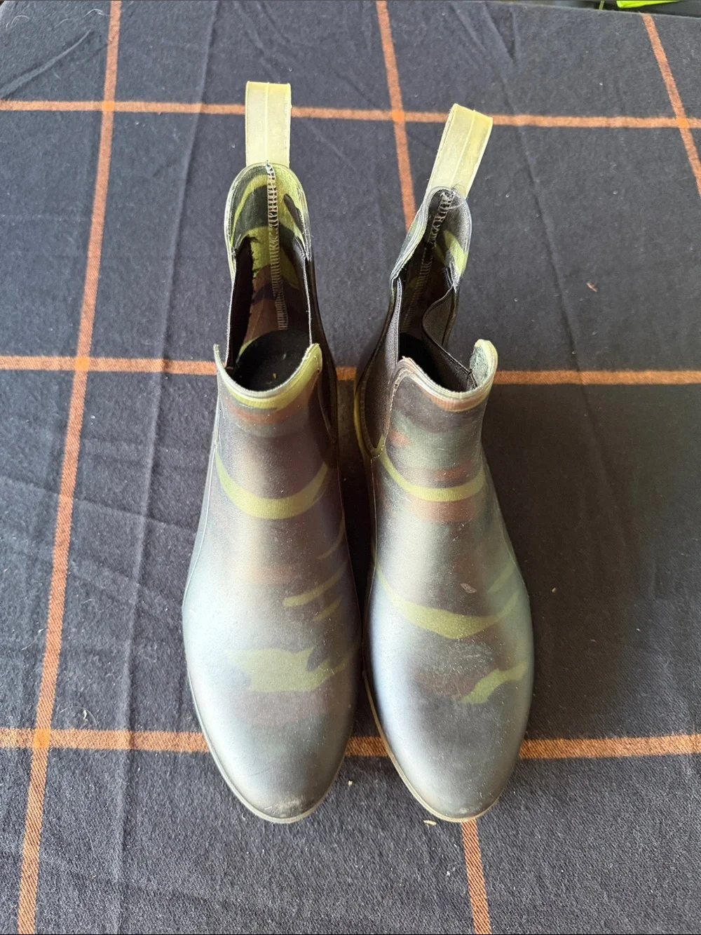 J. Crew Women's Camo Chelsea Rain Boots in Green and Brown